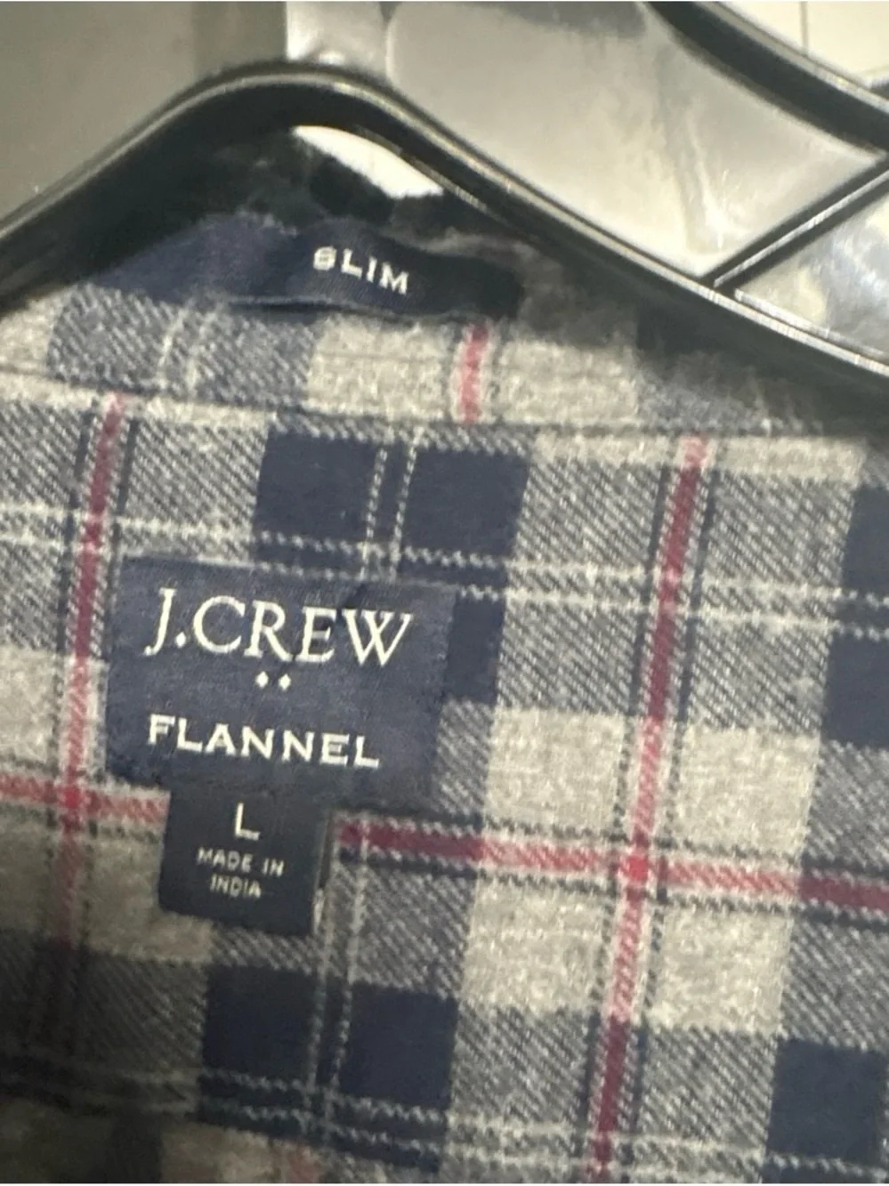 J. Crew Gray, Navy & Red Plaid Flannel Button-Down Shirt